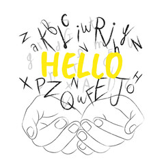 Hello word png sticker, hands cupping alphabet letters on transparent background © Rawpixel.com