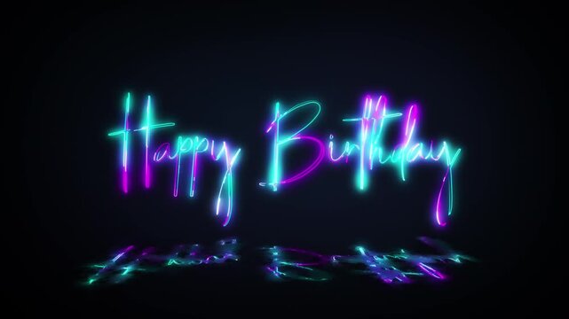 Animation text of Happy Birthday laser neon glitch text effect on black abstract backgroud. Promote advertising concept isolate using QuickTime Alpha Channel proress 444