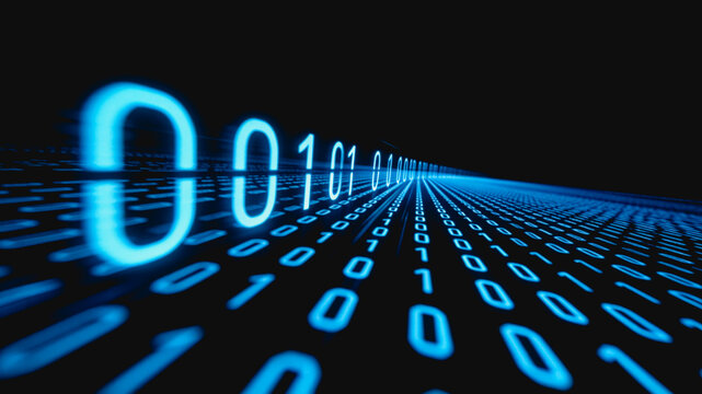 Glowing Binary Code Streaking Through Digital Cyberspace