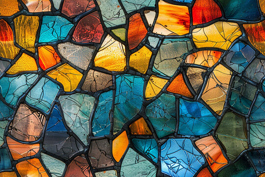 Colorful seamless pattern of broken glass pieces with varied shapes