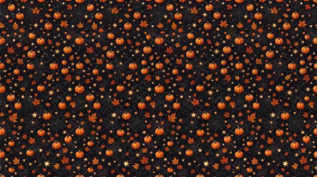 Halloween pattern with small pumpkins and fall foliage halloween seamless skeleton decoration celebration mystical botanical