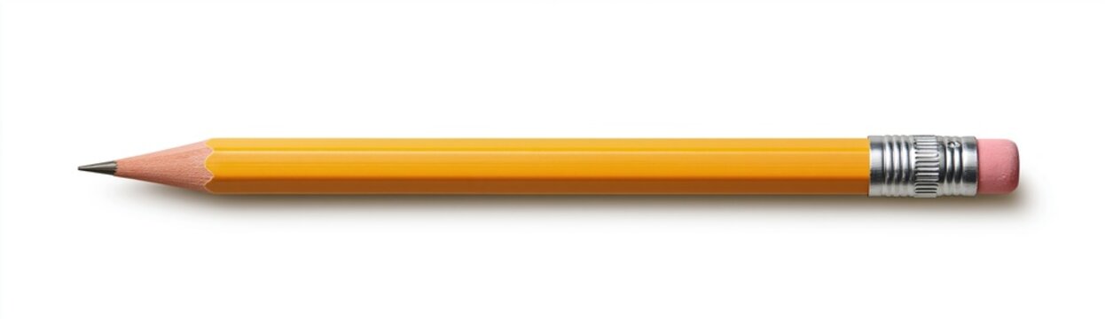 Yellow wooden pencil with eraser isolated on white