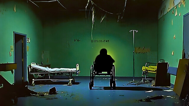 Mysterious Figure Sitting Alone in a Dark Abandoned Room