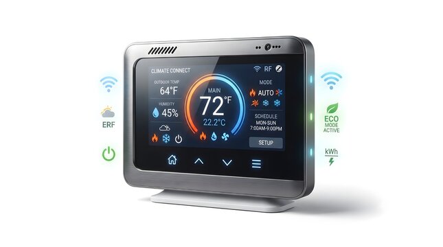 Digital smart home thermostat with touch screen control interface