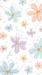 Obraz premium Colorful hand drawn flowers seamless pattern with pastel floral elements for spring design