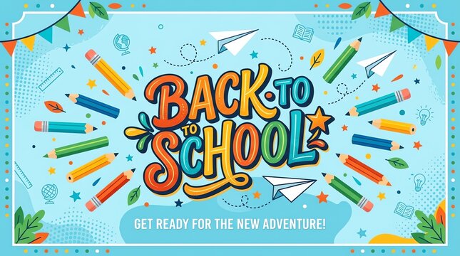 Colorful back to school education concept design featuring pencils and paper planes