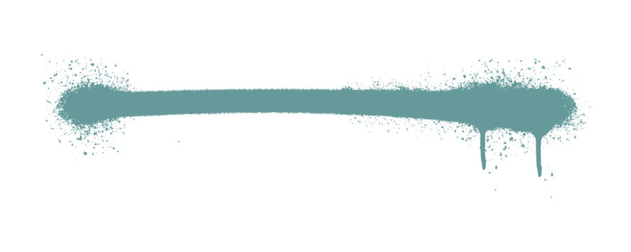 Teal green graffiti spray paint brush line with drips isolated on white background. Urban aerosol street art splatter stain underline for grunge banner and poster layout design.
