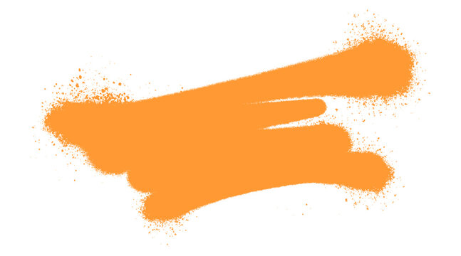 Orange graffiti spray paint brush stroke with drips isolated on white background. Urban aerosol street art splatter stain for grunge banner highlight and poster design.