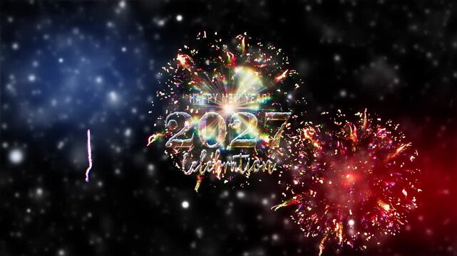  Happy New year 2027 celebration text effect Cinematic Title Trailer animation golden shine flickering text on black background. 