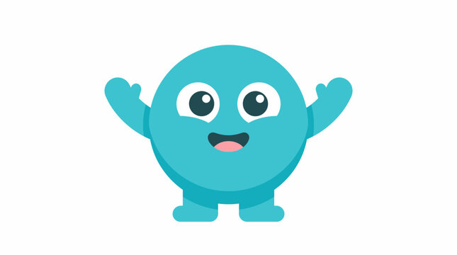 Cheerful blue blob monster character with raised hands as a friendly mascot design for digital branding and playful children entertainment media
