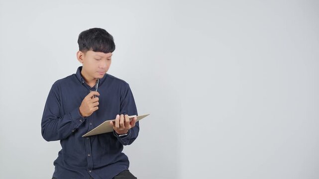 Confused Person Repeatedly Reading Document