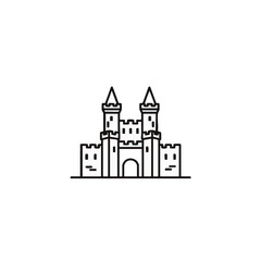 Fototapeta premium Elegant minimalist medieval castle illustration with detailed battlements and towers, concept for fantasy branding, game design, and historical event promotion