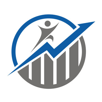 A person on a grow up graph for illustration success logo.