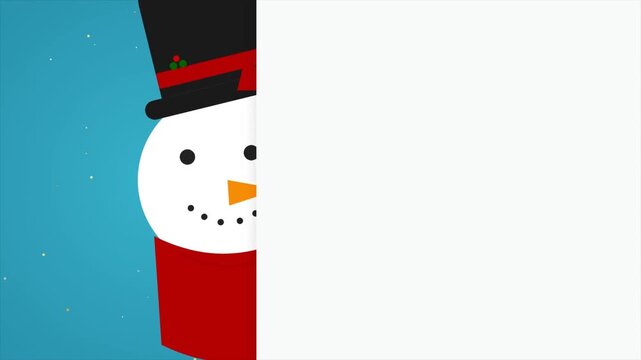 Minimalist Snowman Peeking from Behind White Banner with Copy Space for Christmas