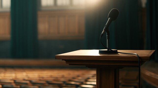 microphone on podium in empty lecture hall