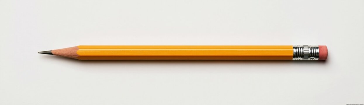 Yellow pencil with eraser on white background
