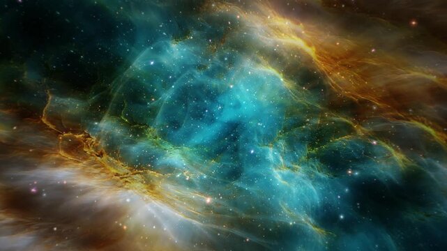 4K 3D Loop glow blue gold  galaxy spark nebula star space travel in outer space science fiction abstract background.  Blue orange cloud spce galaxy travel abstract digital animation 