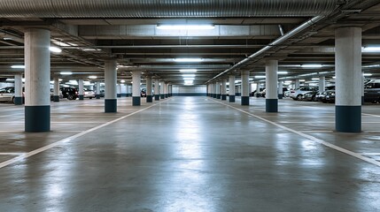 Obraz premium empty underground parking garage with concrete pillars