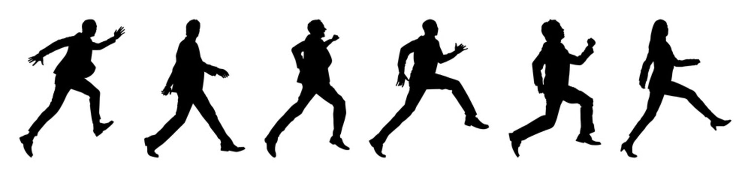PNG Silhouette sequence of walking figures on transparent background