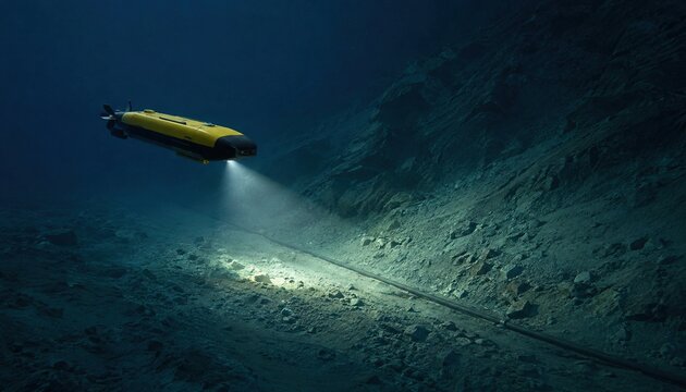 Autonomous drone surveying a submarine cable after a landslide