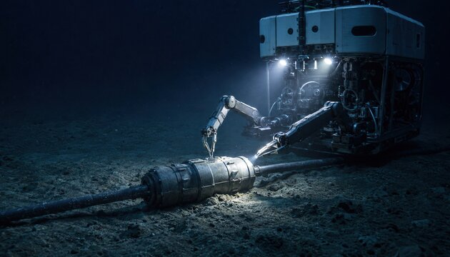 Underwater robot inspecting a submarine cable repeater