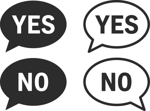 Yes and no speech bubble icons with text signs for decision making and communication