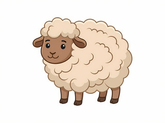 Obraz premium A cute cartoon sheep with fluffy wool standing on a white background.