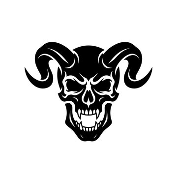 Tribal Demon Skull with Curved Horns Vector Illustration D-03 Design