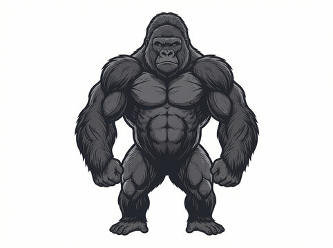 A powerful muscular silverback gorilla standing in a confident and aggressive pose.