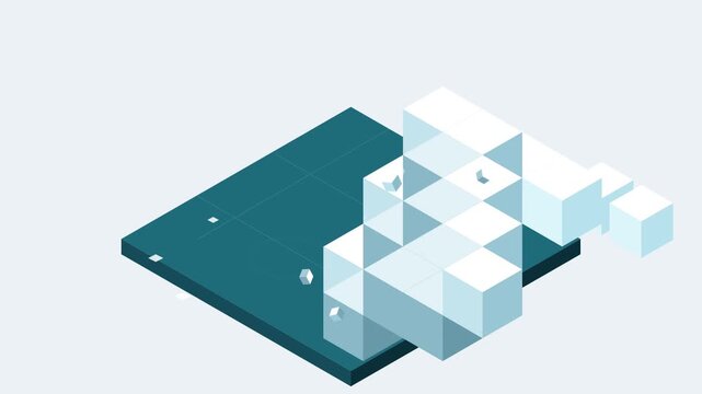 Isometric 3d geometric cube animation moving on digital abstract background