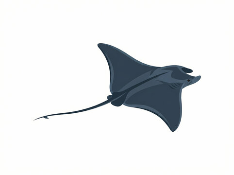 A detailed illustration of a dark blue manta ray swimming gracefully.