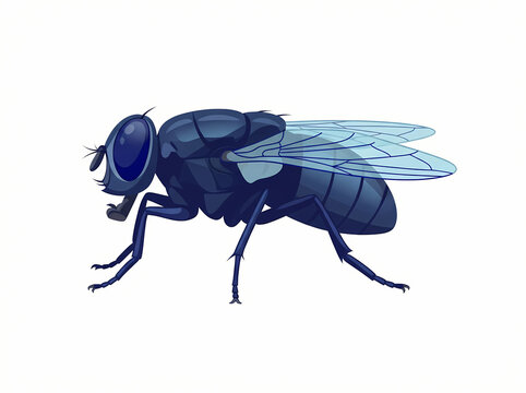 A detailed illustration of a common housefly shown from a side profile view.