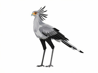 Obraz premium A detailed digital illustration of a majestic secretary bird standing against a plain white background.