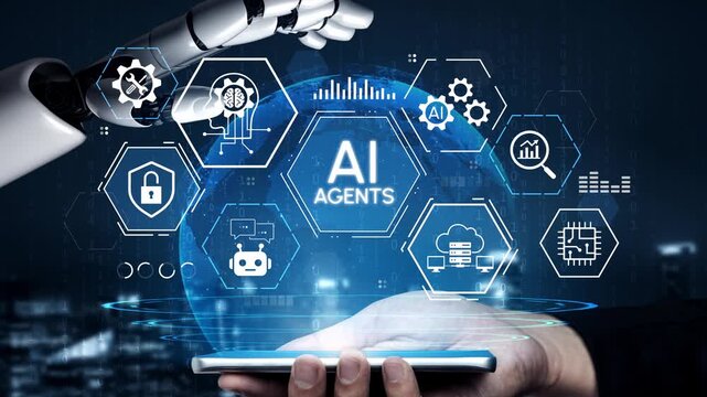 Futuristic Concept of Artificial Intelligence Agents with Robotic Hand Interacting with Digital Interface and Data Visualization Elements. Entropy.