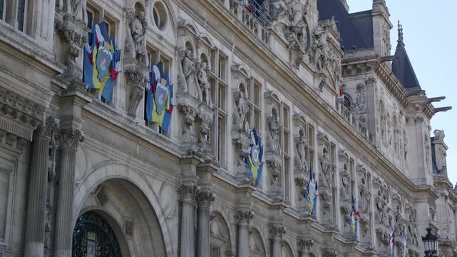 Hotel de Ville in Paris, France, showing Renaissance architecture and flags