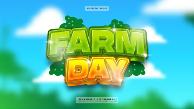 Farm Day 3D Cartoon Text Effect Design Template
