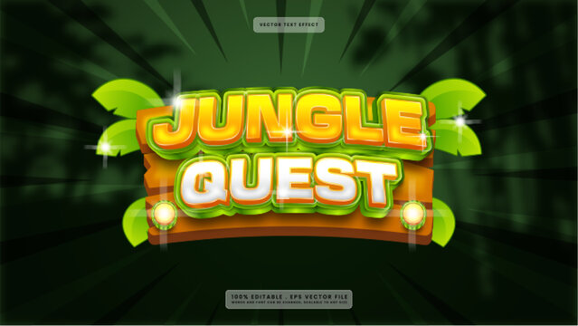 Jungle Quest Game Title Text Effect Vector Design