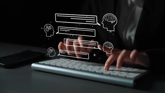 Engaged Professional Conducting Online Communication with Digital Brainstorming and Text Bubbles Representing Ideas and Thoughts for Collaboration and Innovation. Entropy.