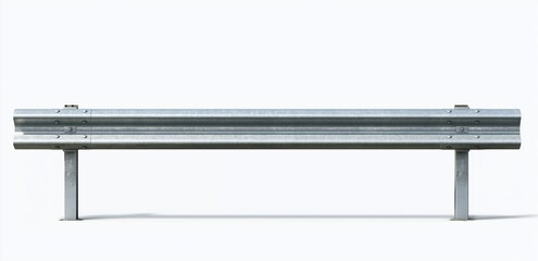 Fototapeta premium Galvanized metal road guardrail isolated on white background