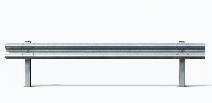 Galvanized metal road guardrail isolated on white background