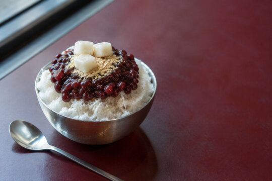 Korean Red Bean Bingsu Dessert With Rice Cake