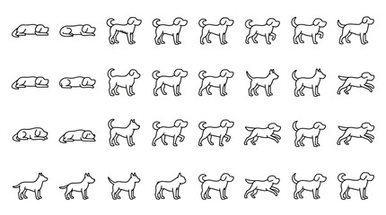 Obraz premium Diverse collection of dog silhouettes in various poses on plain background.
