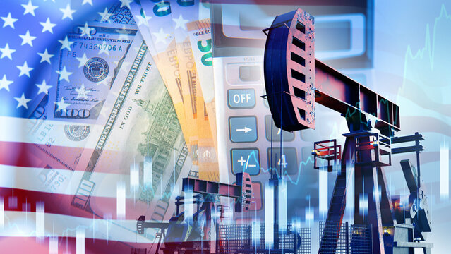 Oil industry. Energy market. Pumpjack operations illustrate crude oil production, fuel prices, energy investment, commodity trading and global petroleum economics.