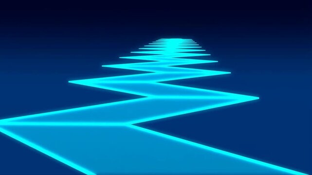 Abstract neon blue zigzag line glowing on dark background