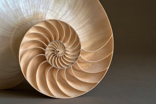 Close up view of cut nautilus shell spiral