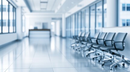 Obraz premium Empty modern office hallway with rows of waiting