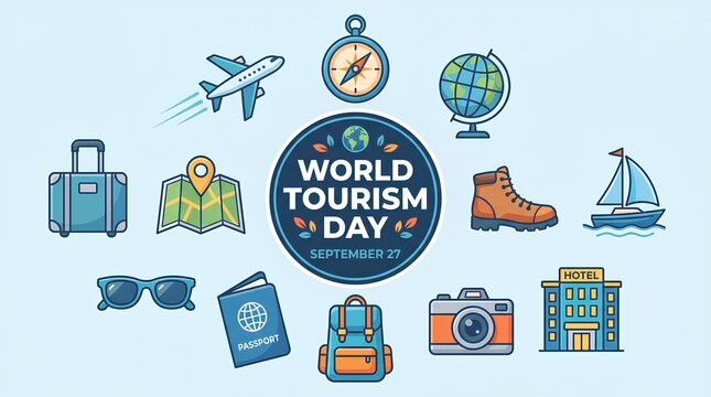 World Tourism Day travel icon collection.