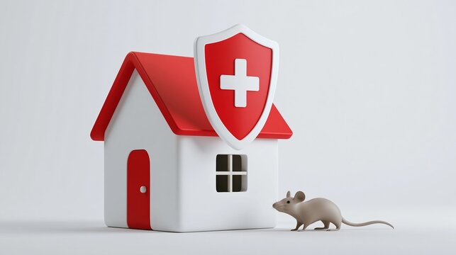 Red shield protects white house from mouse