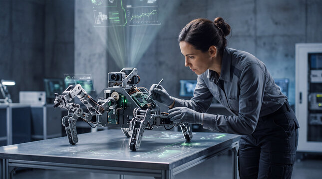 Engineer testing a robotic technology prototype