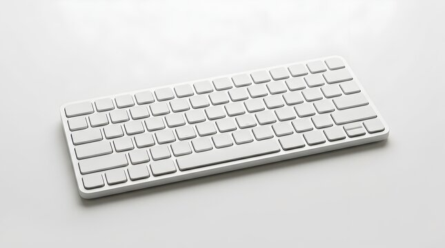 Sleek white wireless keyboard centered on a clean white background with computer acces